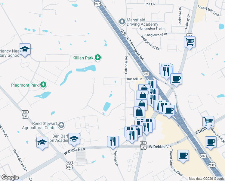 map of restaurants, bars, coffee shops, grocery stores, and more near 1963 Callender Road in Mansfield