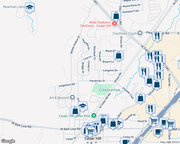 map of restaurants, bars, coffee shops, grocery stores, and more near 710 Cindy Drive in Cedar Hill