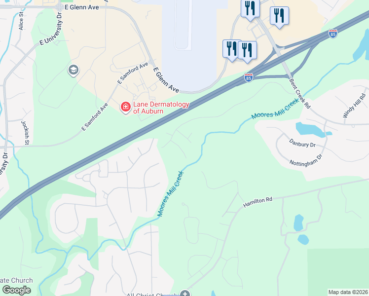 map of restaurants, bars, coffee shops, grocery stores, and more near 2023 Bonny Glen Road in Auburn