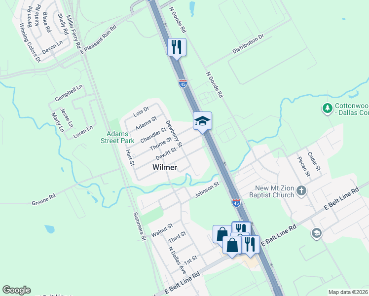 map of restaurants, bars, coffee shops, grocery stores, and more near 339 Anderson Street in Wilmer