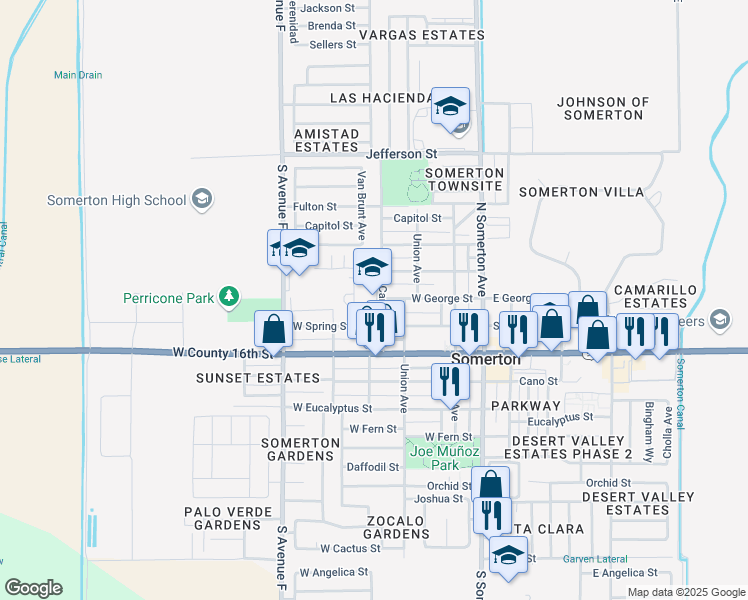 map of restaurants, bars, coffee shops, grocery stores, and more near 301 Carlisle Avenue in Somerton