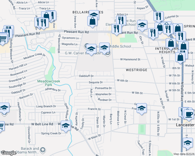map of restaurants, bars, coffee shops, grocery stores, and more near 834 Sequoia Drive in Lancaster
