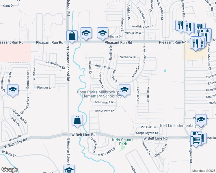 map of restaurants, bars, coffee shops, grocery stores, and more near 627 Rawlins Drive in Lancaster