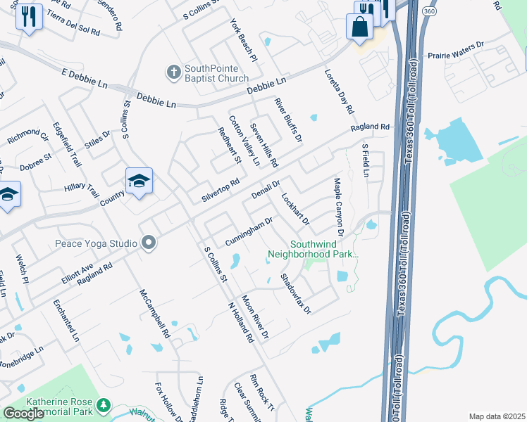 map of restaurants, bars, coffee shops, grocery stores, and more near 608 Bushdale Drive in Arlington