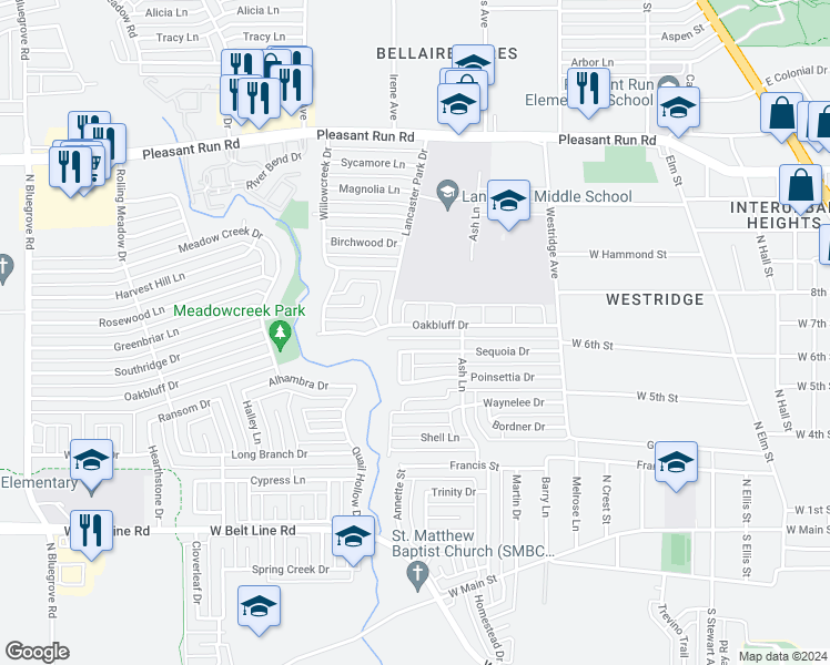 map of restaurants, bars, coffee shops, grocery stores, and more near 854 Oakbluff Drive in Lancaster