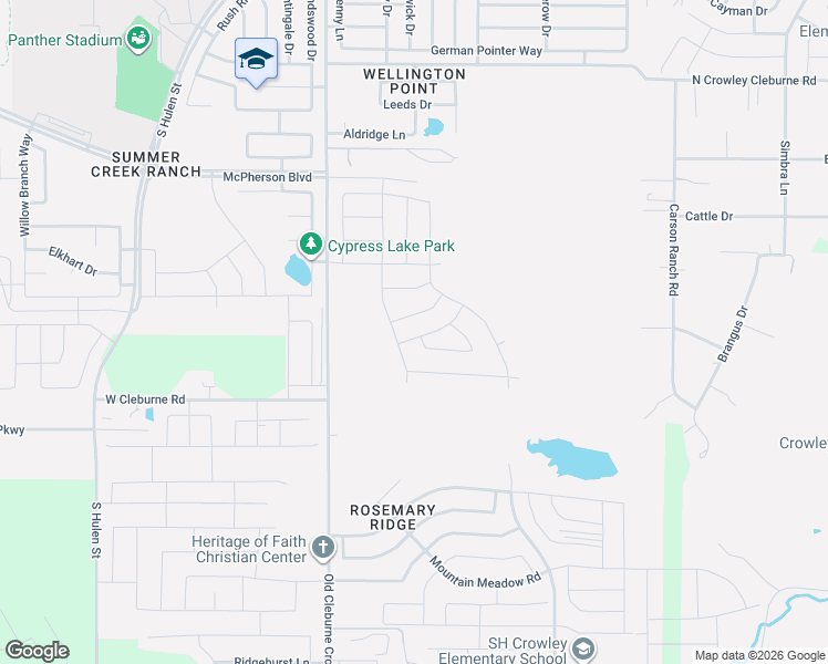 map of restaurants, bars, coffee shops, grocery stores, and more near 9759-9999 West Cleburne Road in Crowley
