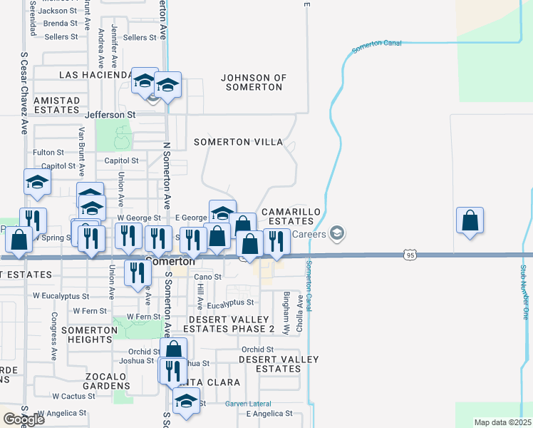 map of restaurants, bars, coffee shops, grocery stores, and more near 416-656 N Bingham Ave in Somerton