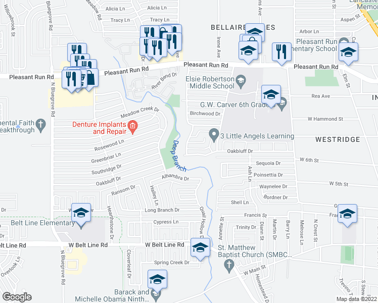 map of restaurants, bars, coffee shops, grocery stores, and more near 961 Oakbluff Drive in Lancaster