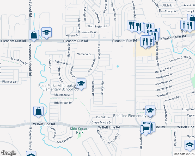 map of restaurants, bars, coffee shops, grocery stores, and more near 1936 Encino Drive in Lancaster