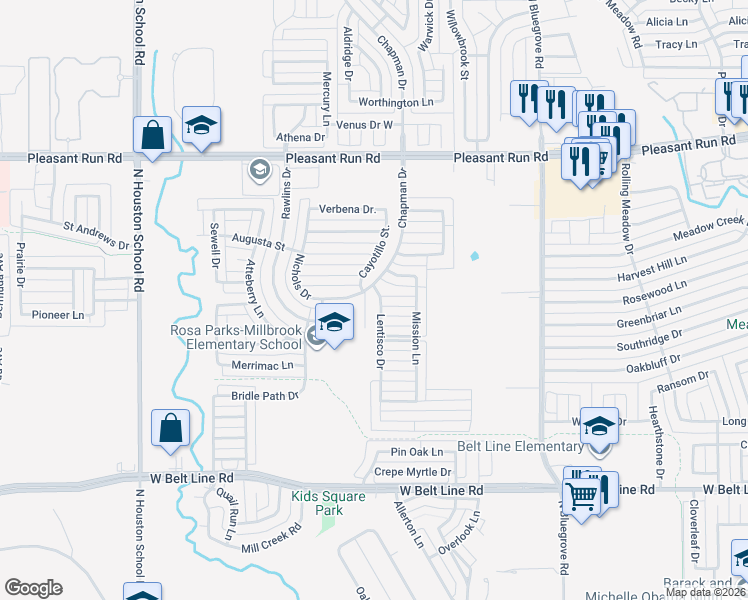 map of restaurants, bars, coffee shops, grocery stores, and more near 743 Lentisco Drive in Lancaster