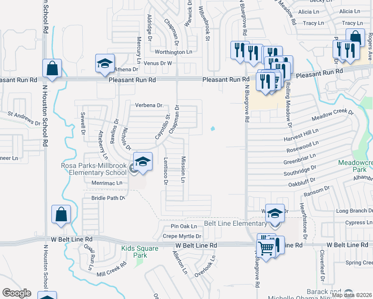 map of restaurants, bars, coffee shops, grocery stores, and more near 750 Mission Lane in Lancaster