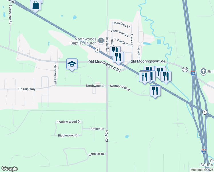 map of restaurants, bars, coffee shops, grocery stores, and more near 4356-5798 Roy Rd in Shreveport