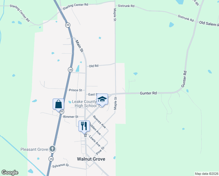 map of restaurants, bars, coffee shops, grocery stores, and more near 327 Maple Street in Walnut Grove