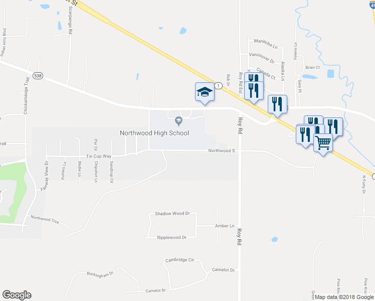 map of restaurants, bars, coffee shops, grocery stores, and more near 5530 Northwood West in Shreveport