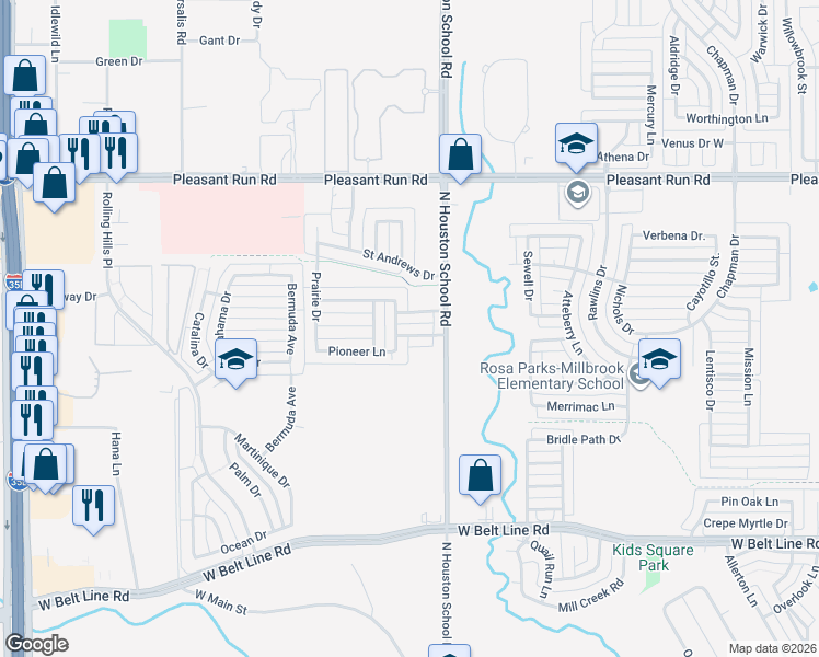 map of restaurants, bars, coffee shops, grocery stores, and more near 2522 Sunset Drive in Lancaster