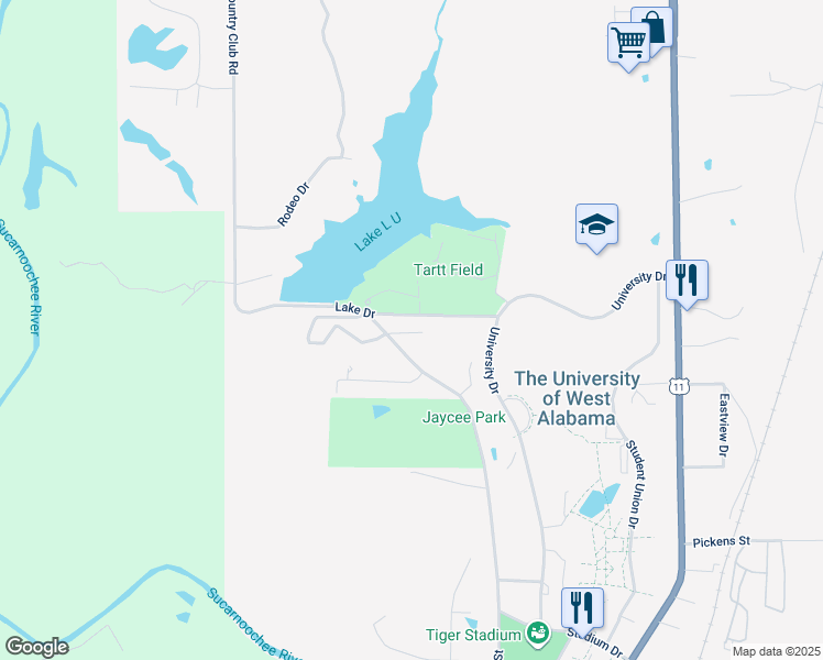 map of restaurants, bars, coffee shops, grocery stores, and more near Lake Drive in Livingston