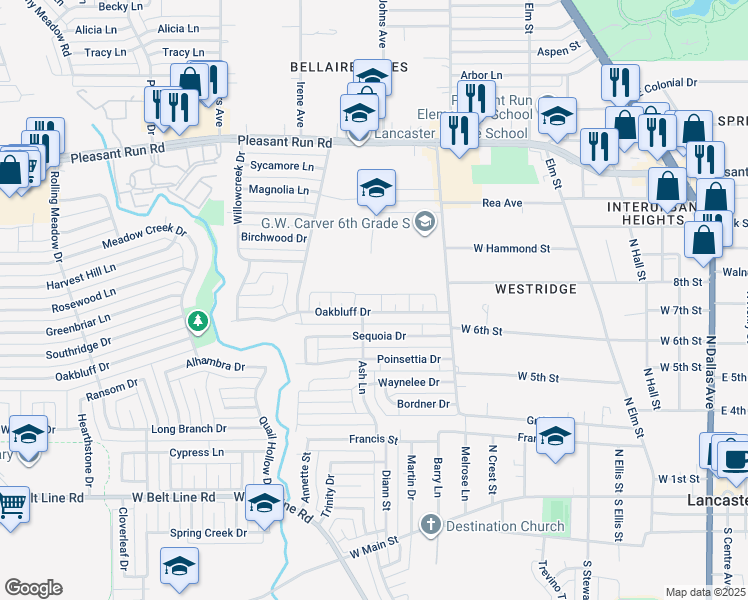 map of restaurants, bars, coffee shops, grocery stores, and more near 825 Oakbluff Drive in Lancaster