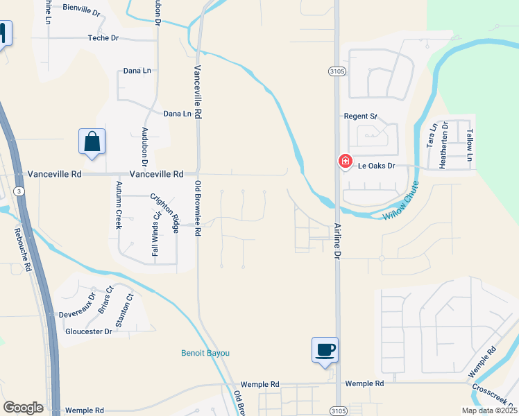 map of restaurants, bars, coffee shops, grocery stores, and more near 1316 Hunter Crossing in Bossier City