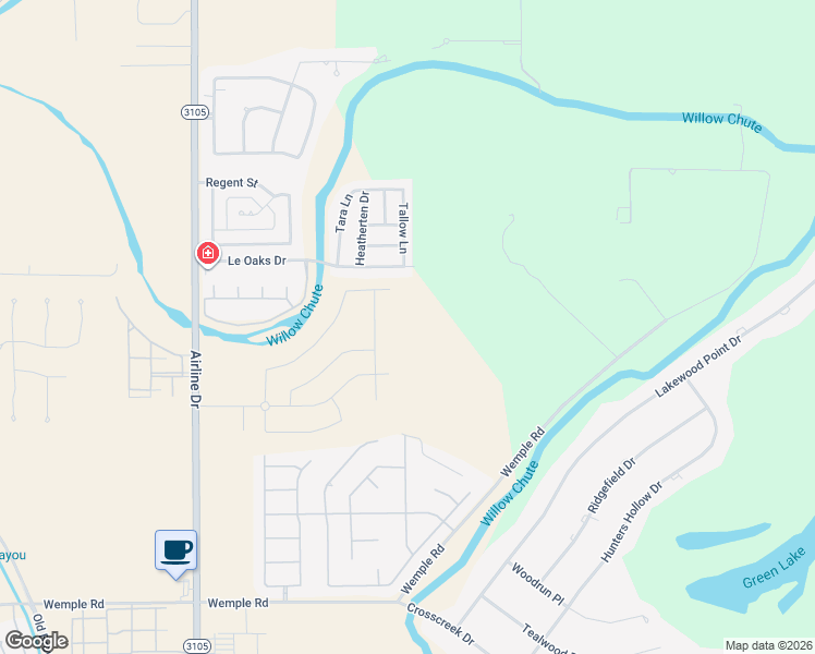 map of restaurants, bars, coffee shops, grocery stores, and more near 3140 Le Oaks Drive in Bossier City