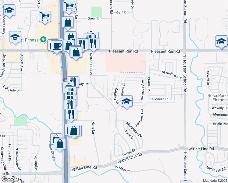 map of restaurants, bars, coffee shops, grocery stores, and more near 739 Catalina Drive in Lancaster