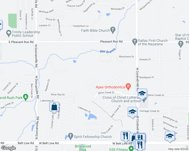 map of restaurants, bars, coffee shops, grocery stores, and more near 1700 Carriage Creek Drive in DeSoto