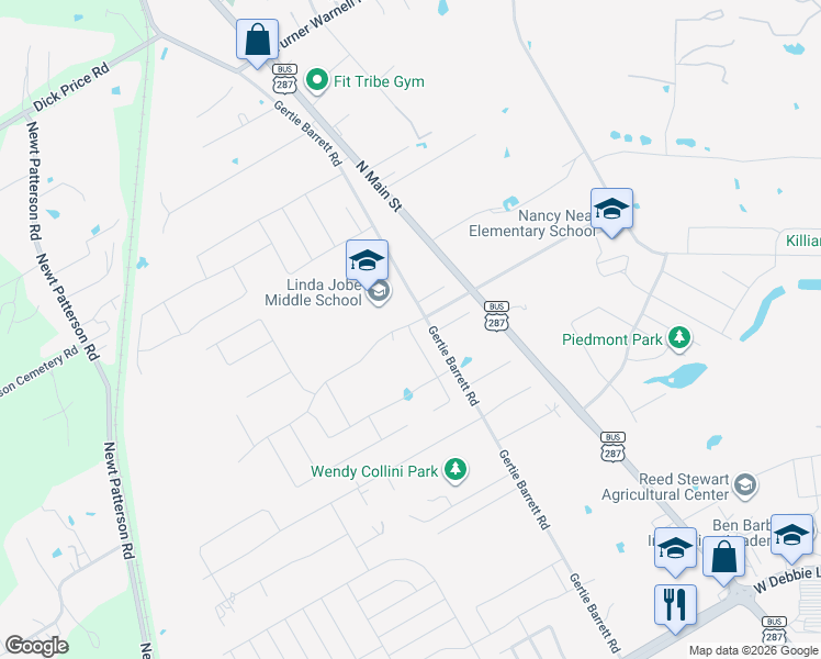 map of restaurants, bars, coffee shops, grocery stores, and more near 201 Rock Tree Court in Mansfield