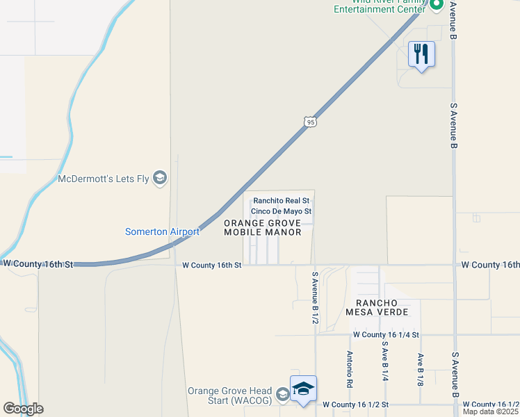 map of restaurants, bars, coffee shops, grocery stores, and more near 3642 Cinco De Mayo Street in Somerton