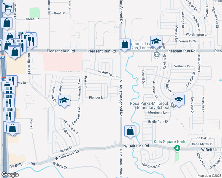 map of restaurants, bars, coffee shops, grocery stores, and more near 2522 Sunset Drive in Lancaster