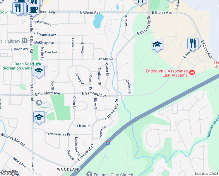 map of restaurants, bars, coffee shops, grocery stores, and more near 381 Singleton Street in Auburn