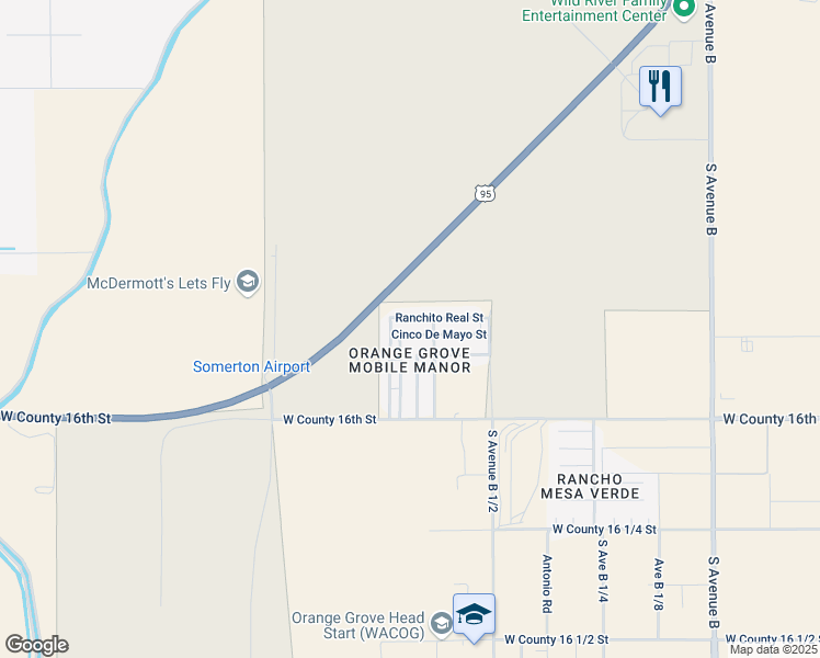 map of restaurants, bars, coffee shops, grocery stores, and more near 3642 Cinco De Mayo Street in Somerton