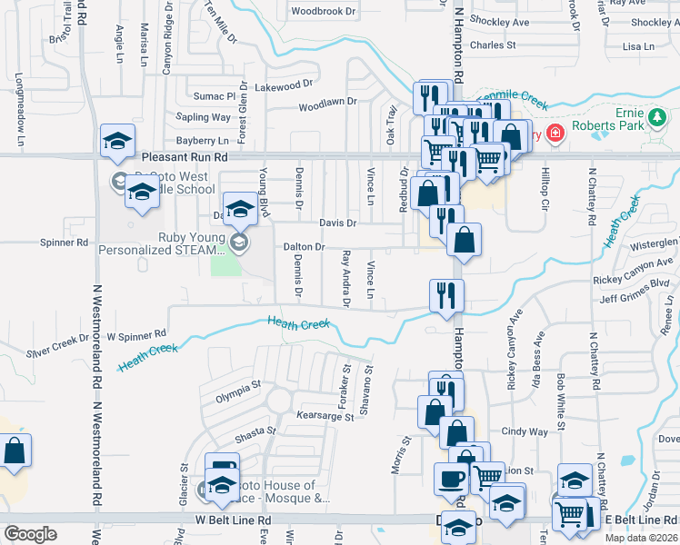 map of restaurants, bars, coffee shops, grocery stores, and more near 611 Ray Andra Drive in DeSoto