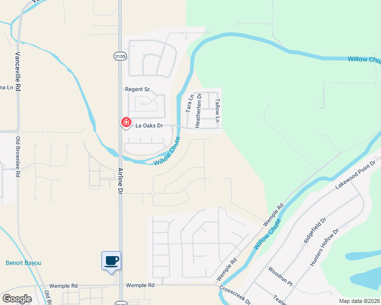 map of restaurants, bars, coffee shops, grocery stores, and more near 3030 Le Oaks Drive in Bossier City
