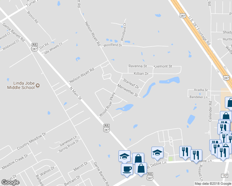 map of restaurants, bars, coffee shops, grocery stores, and more near 1340 Piedmont Drive in Mansfield