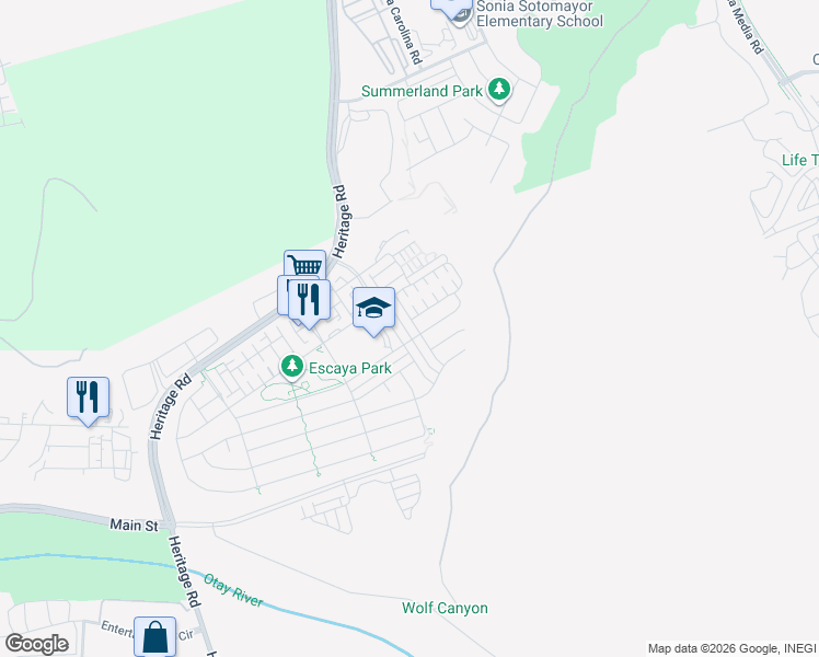 map of restaurants, bars, coffee shops, grocery stores, and more near 2048 Avenida Andanza in Chula Vista