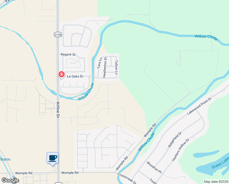 map of restaurants, bars, coffee shops, grocery stores, and more near 3140 Le Oaks Drive in Bossier City