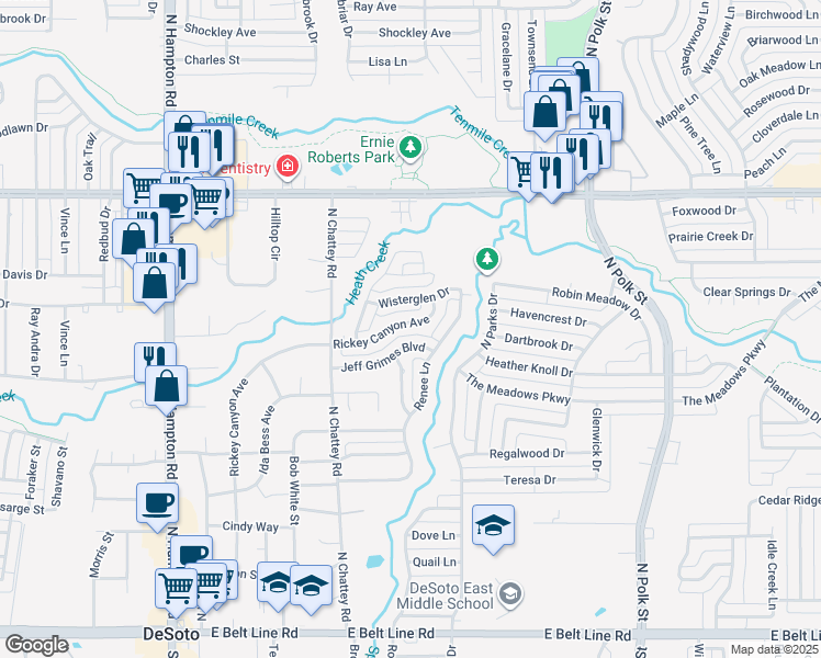 map of restaurants, bars, coffee shops, grocery stores, and more near 541 Jeff Grimes Boulevard in DeSoto