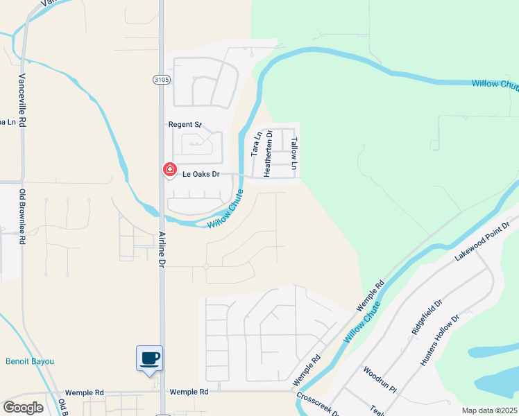 map of restaurants, bars, coffee shops, grocery stores, and more near 3030 Le Oaks Drive in Bossier City