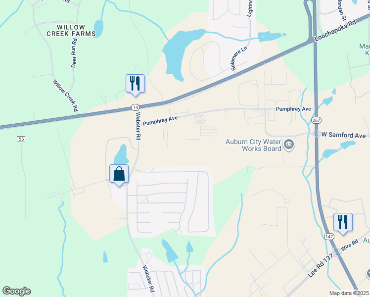 map of restaurants, bars, coffee shops, grocery stores, and more near 265 Teague Court in Auburn
