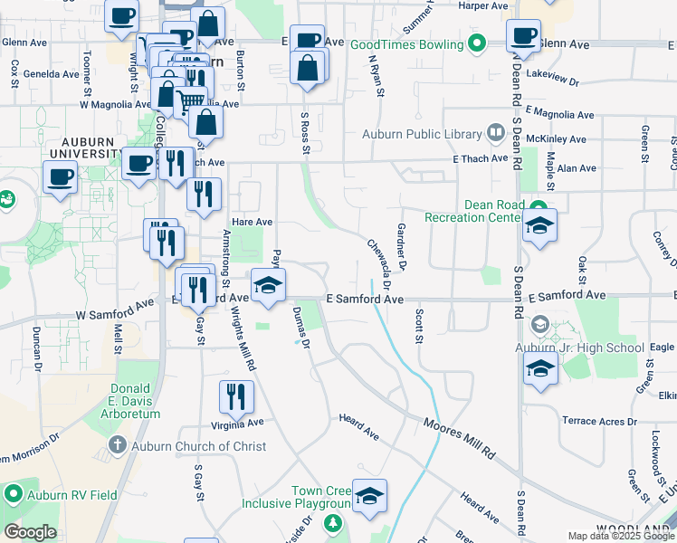 map of restaurants, bars, coffee shops, grocery stores, and more near 471 Pinedale Drive in Auburn