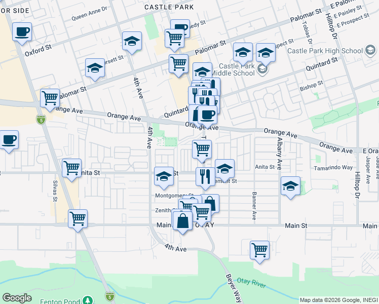map of restaurants, bars, coffee shops, grocery stores, and more near 1500 3rd Avenue in Chula Vista