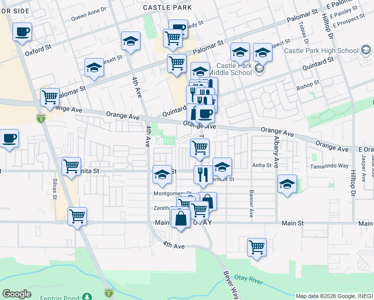 map of restaurants, bars, coffee shops, grocery stores, and more near 1500 3rd Avenue in Chula Vista