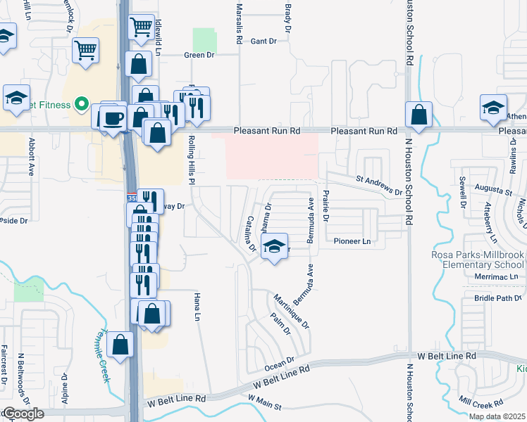map of restaurants, bars, coffee shops, grocery stores, and more near 753 Bahama Drive in Lancaster