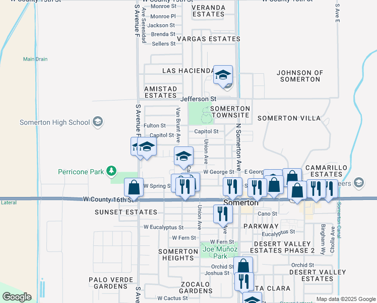 map of restaurants, bars, coffee shops, grocery stores, and more near 301 Carlisle Avenue in Somerton