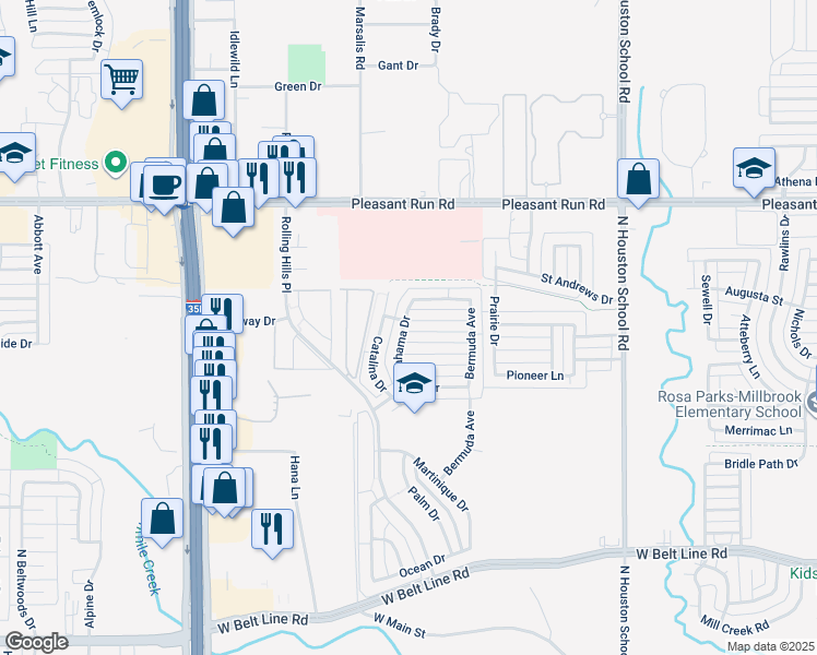 map of restaurants, bars, coffee shops, grocery stores, and more near 2856 Saint Martin Drive in Lancaster