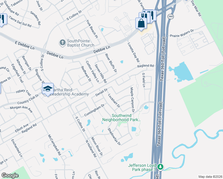 map of restaurants, bars, coffee shops, grocery stores, and more near 9101 Lockhart Drive in Arlington