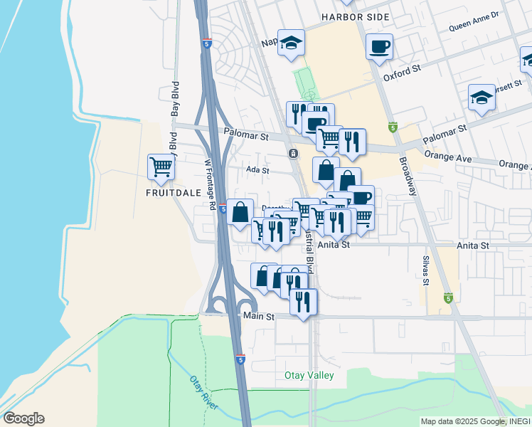 map of restaurants, bars, coffee shops, grocery stores, and more near 773 Dorothy Street in Chula Vista