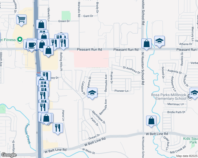 map of restaurants, bars, coffee shops, grocery stores, and more near 2824 Saint Martin Drive in Lancaster