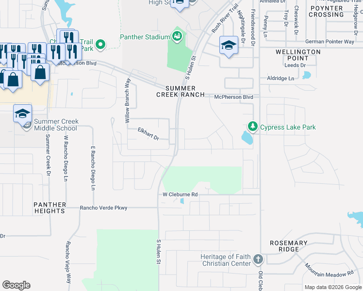 map of restaurants, bars, coffee shops, grocery stores, and more near 4653 Corktree Lane in Crowley