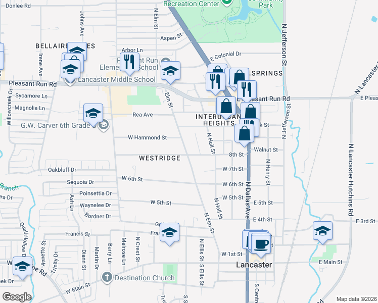 map of restaurants, bars, coffee shops, grocery stores, and more near 821 North Elm Street in Lancaster