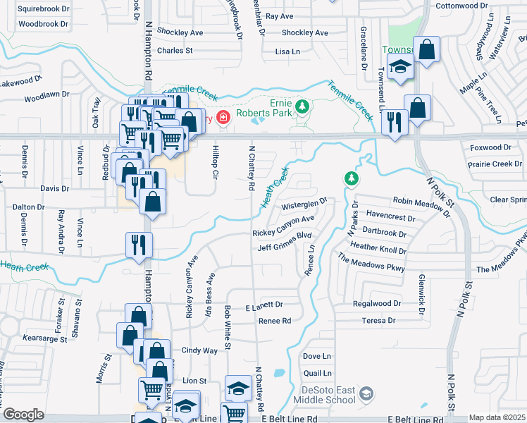 map of restaurants, bars, coffee shops, grocery stores, and more near 820 North Chattey Road in DeSoto